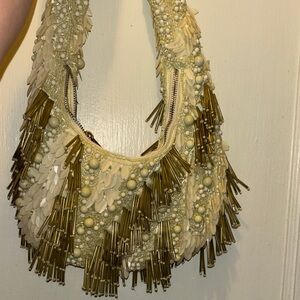 Chic Cream and Gold Embellished Mini Bag